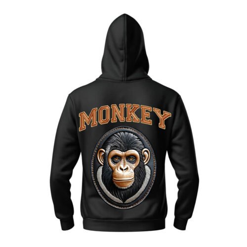 black hoodie monkey DTG / DTF Print On Demand Hoodie Back Monkey