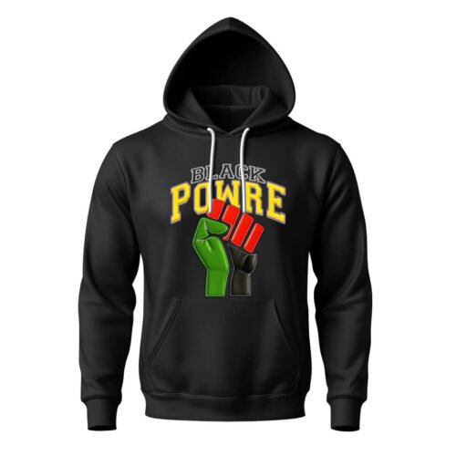 DTG / DTF Print On Demand Hoodie Front Black Power