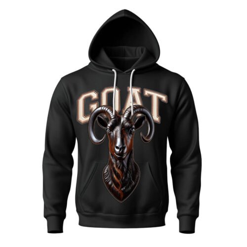 black hoodies goat DTG / DTF Print On Demand Hoodie Front Goat