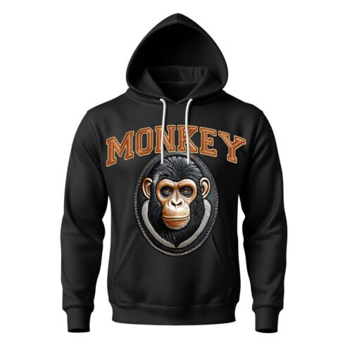 black hoodies monkey DTG / DTF Print On Demand Hoodie Front Monkey
