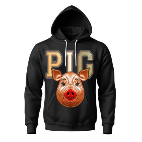 black hoodies pig DTG / DTF Print On Demand Hoodie Front Pig