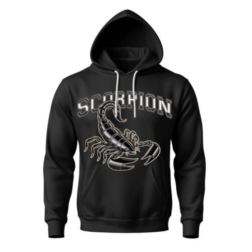 black hoodies scorpion DTG / DTF Print On Demand Hoodie Front Scorpion