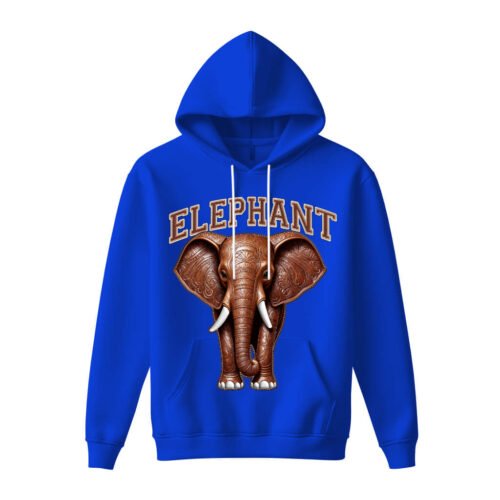 blue hoodies elephant DTG / DTF Print On Demand Hoodie Front Elephant