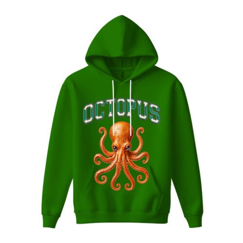 green hoodies octopus DTG / DTF Print On Demand Hoodie Front Octopus