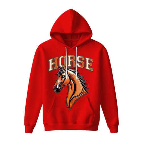 red hoodies horse DTG / DTF Print On Demand Hoodie Front Horse