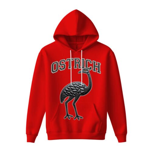 red hoodies ostrich DTG / DTF Print On Demand Hoodie Front Ostrich