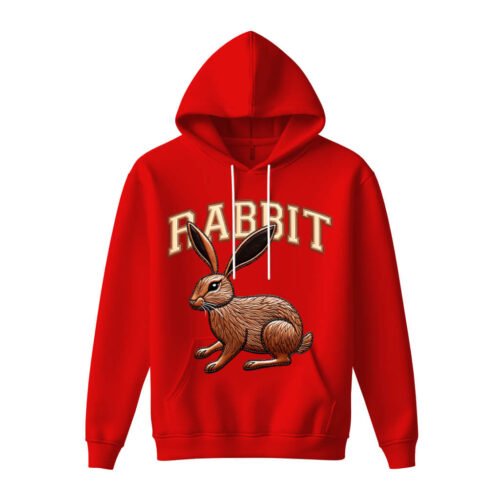 red hoodies rabbit DTG / DTF Print On Demand Hoodie Front Rabbit