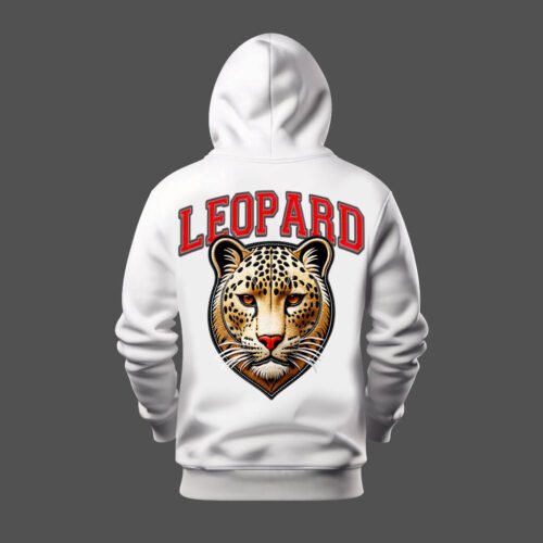 white hoodie leopard DTG / DTF Print On Demand Hoodie Back Leopard