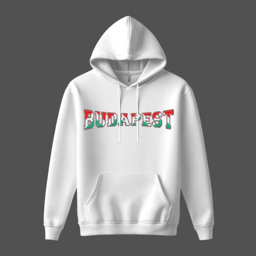 white hoodies hungary budapest DTG / DTF Print On Demand Hoodie Front Budapest