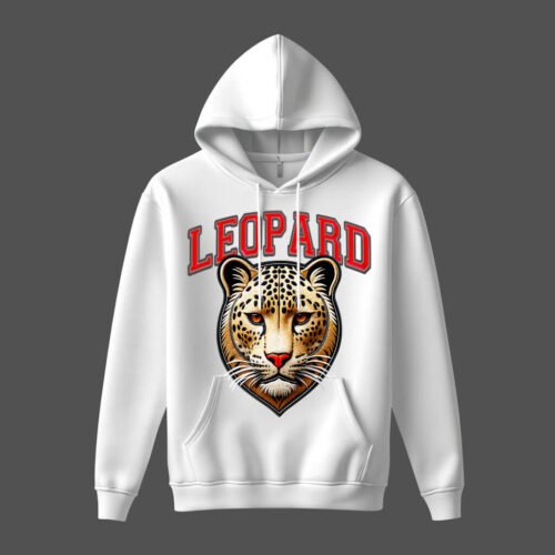white hoodies leopard DTG / DTF Print On Demand Hoodie Front Leopard