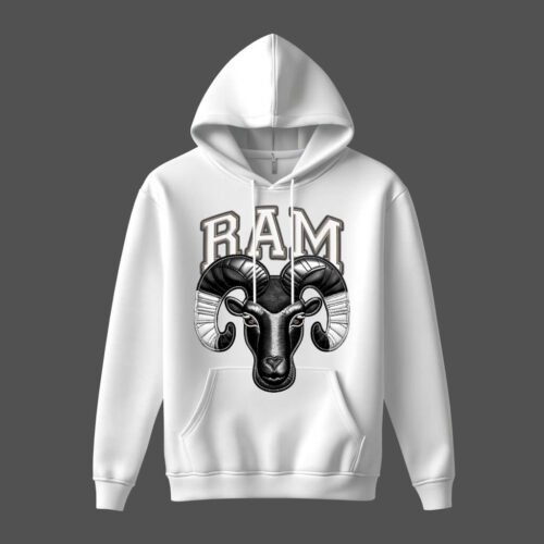 white hoodies ram DTG / DTF Print On Demand Hoodie Front Ram