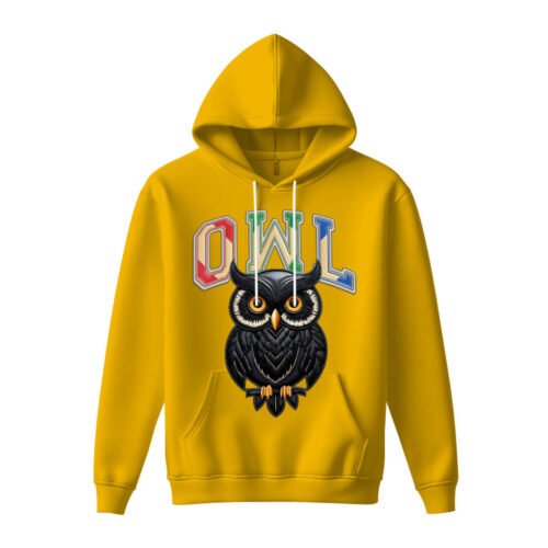 yellow hoodies owl DTG / DTF Print On Demand Hoodie Front Owl