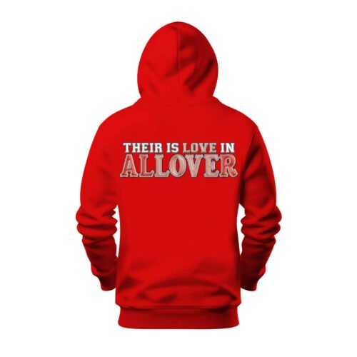 red hoodie love in allover DTG / DTF Print On Demand Hoodie Back There Is Love In Allover
