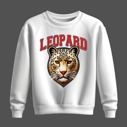 white sweatshirt leopard DTG / DTF Print On Demand Sweatshirt Leopard
