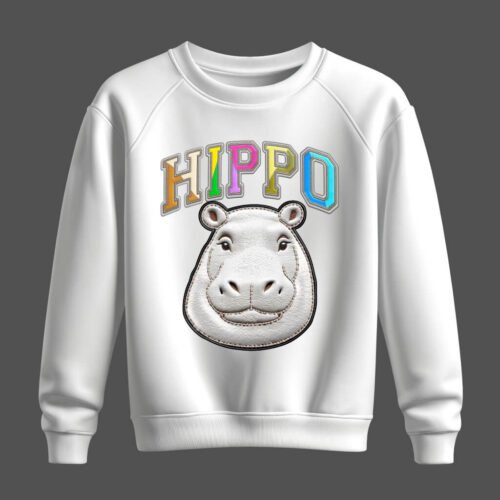 whitesweatshirt hippopotamus DTG / DTF Print On Demand Sweatshirt Hippopotamus