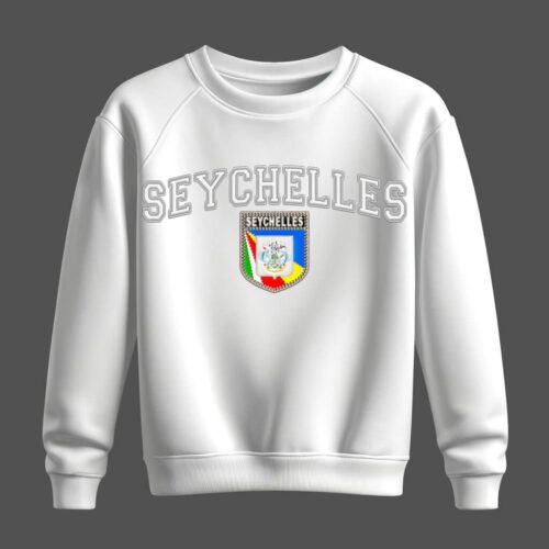 white sweatshirt, seychelles